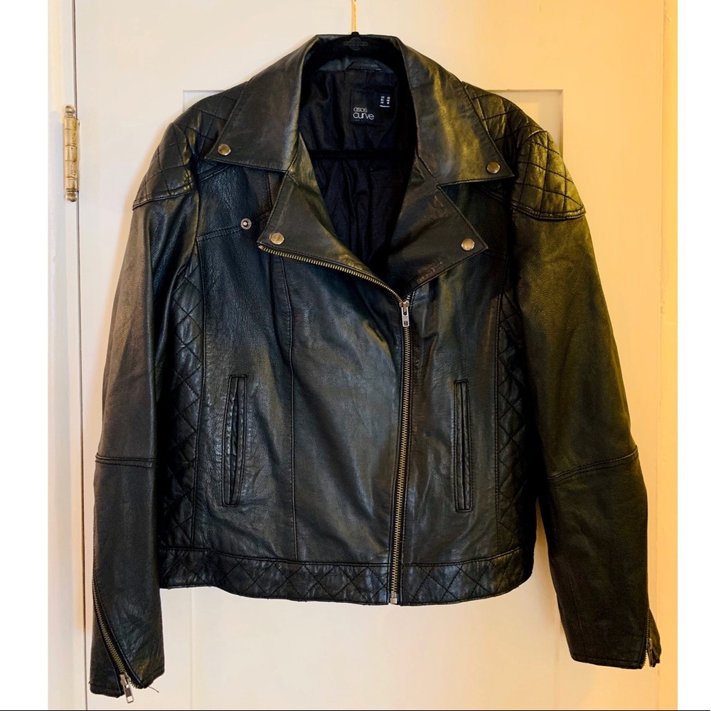 Asos Curve Real Leather Moto Jacket Plus Size 16